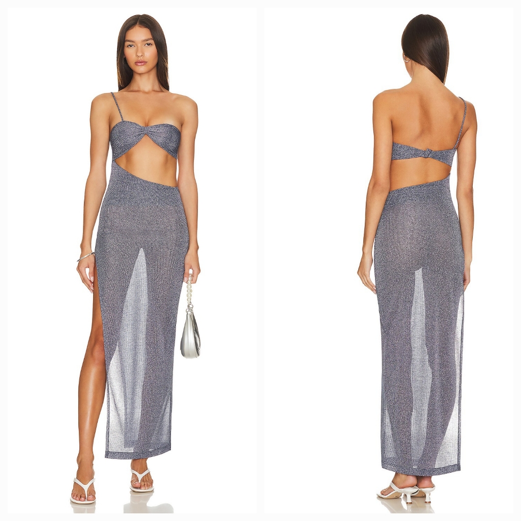 Lama Jouni Bandeaux Maxi Dress In Blue Shimmer